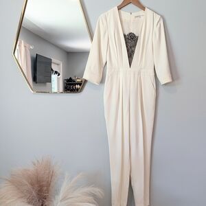 Trina Turk Ivory Jumpsuit with Black Lace Accent